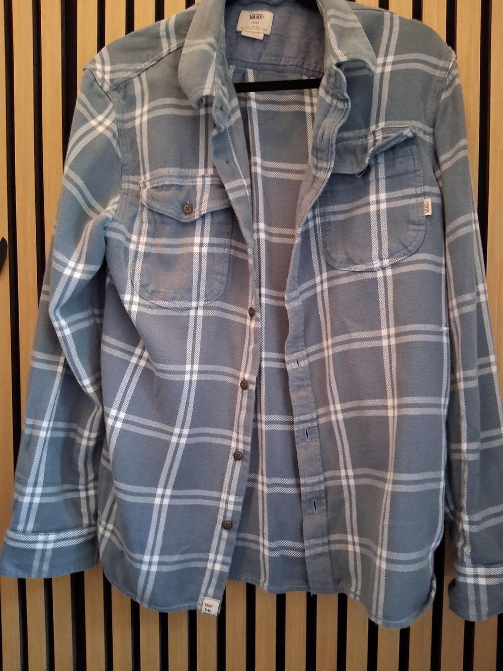 Vans Men's Light Blue and White Plaid Button-Down Shirt